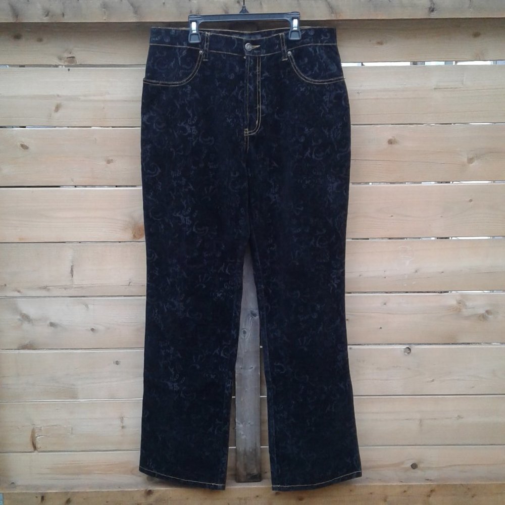 Rare Vintage psychedelic goth print black velvet Lois jeans